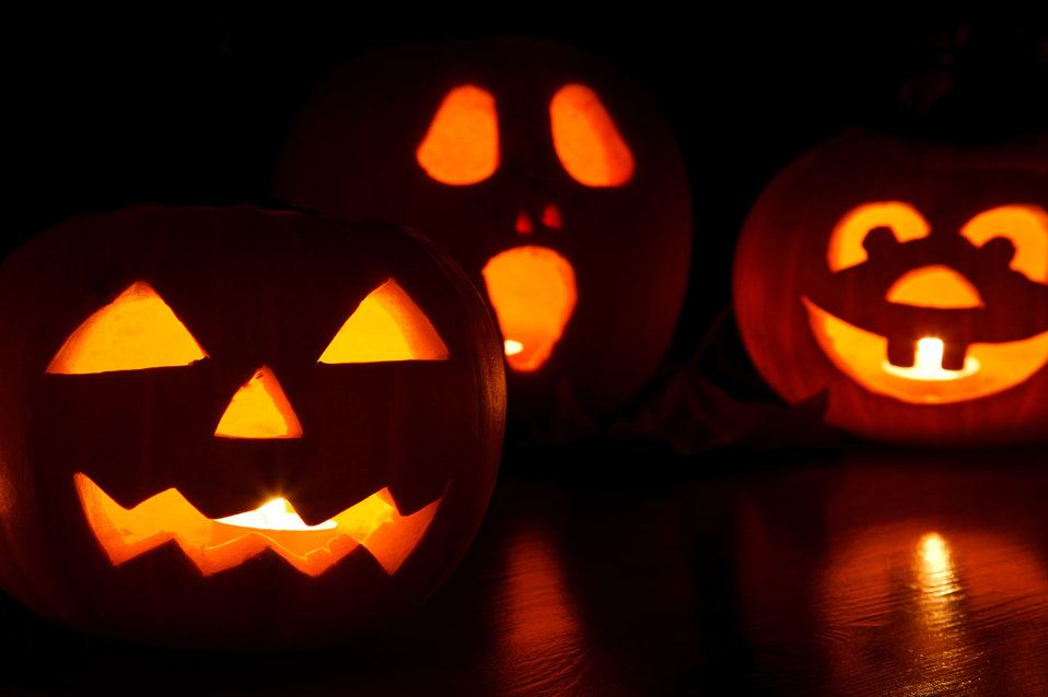Carved lit jack-o'-lanterns