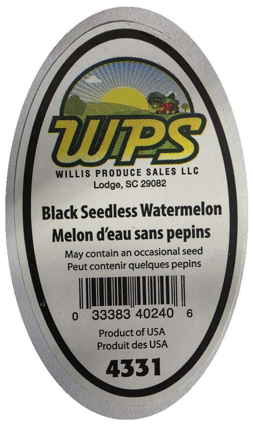 WPS Black Seedless Watermelon label, PLU 4331